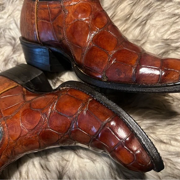 Tony Lama MEN CAIMAN & LEATHER WESTERN BOOTS-cognac-Sz 8 D - Picture 4 of 15